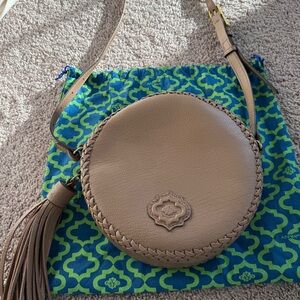 orYANY 100% leather Brown taupe Leather Crossbody Bag with Tassel